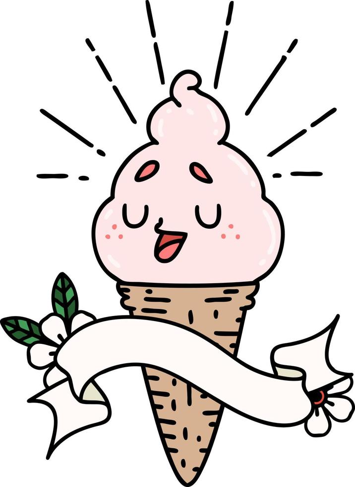 banner with tattoo style ice cream character vector