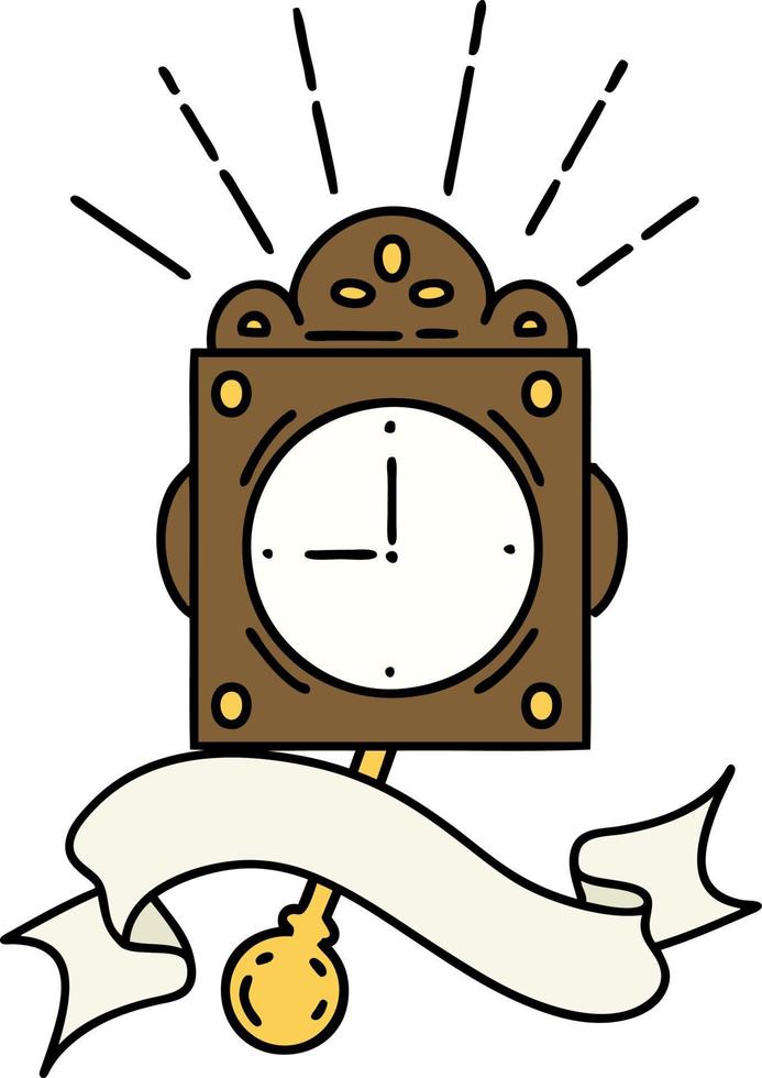 pancarta con reloj estilo tatuaje vector