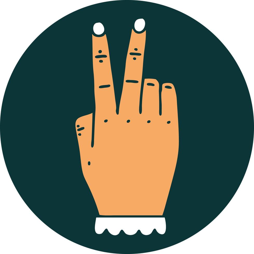 hand raising two fingers gesture icon vector