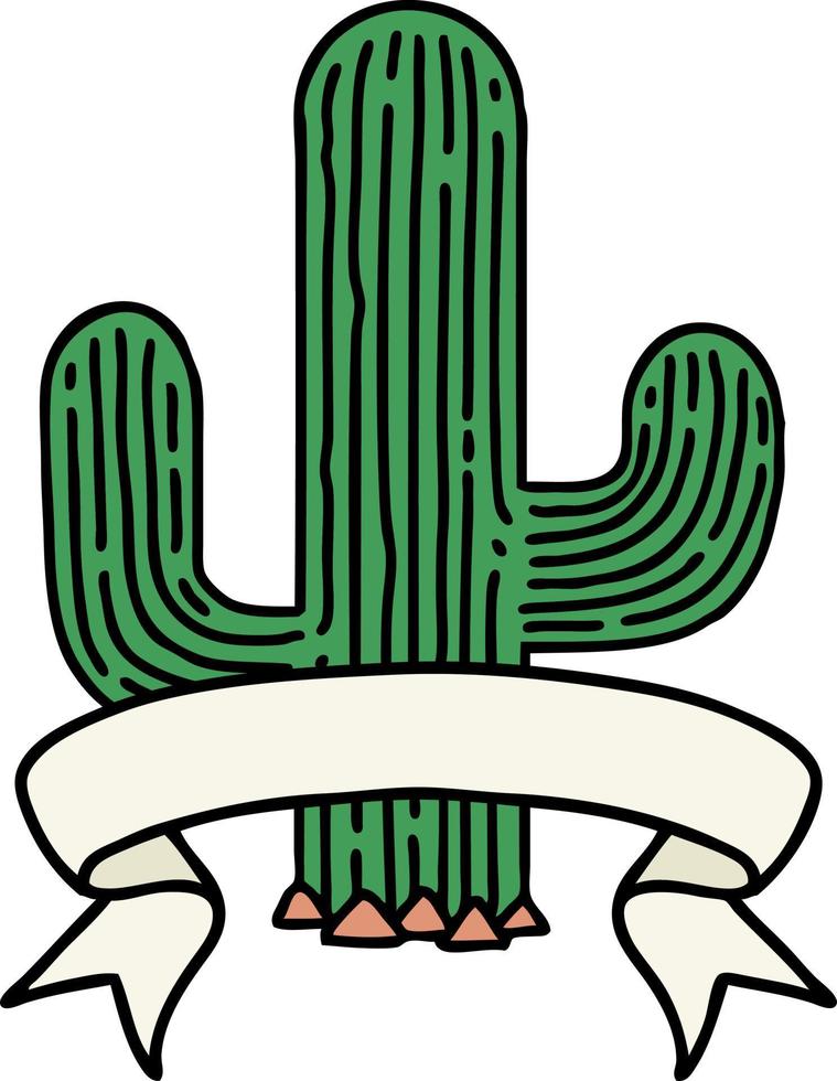 tatuaje con pancarta de un cactus vector