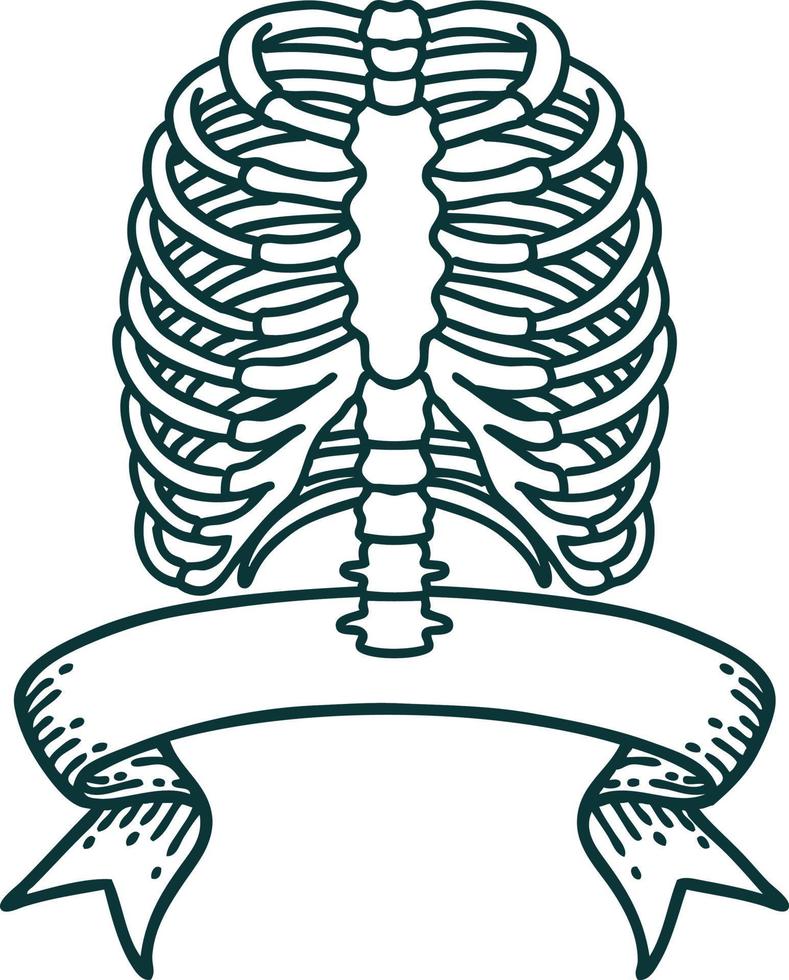 tattoo with banner of a rib cage vector