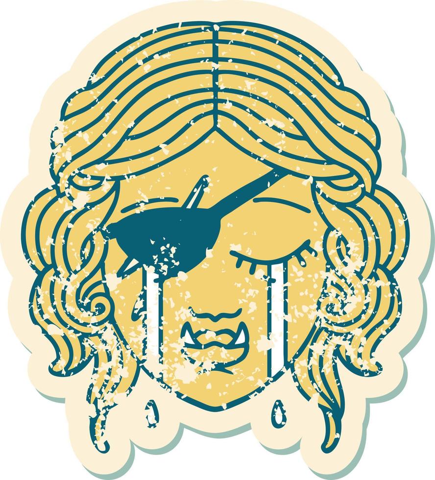 crying half orc rogue character face illustration vector