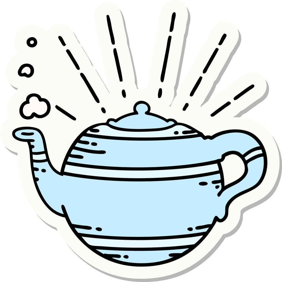 sticker of tattoo style steaming teapot vector