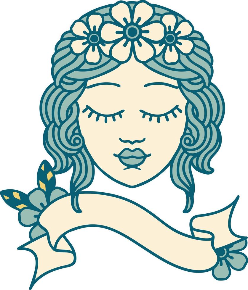 tattoo with banner of a maidens face vector