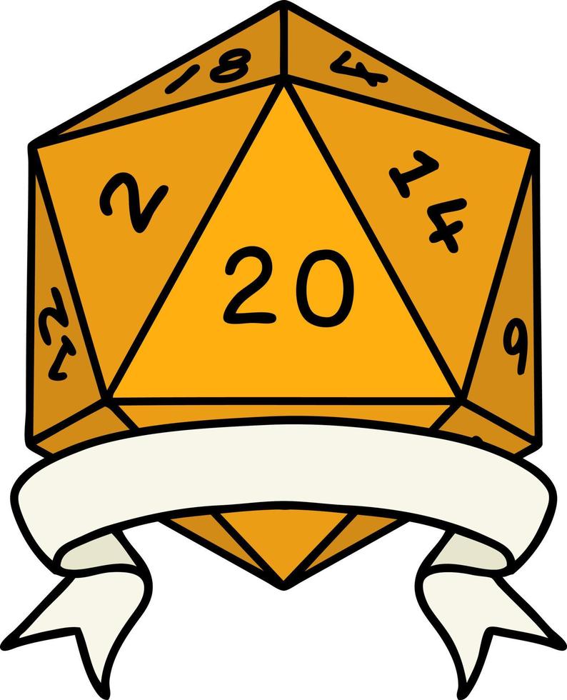 natural 20 critical hit D20 dice roll illustration vector