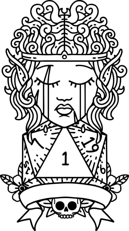 sad elf barbarian character with natural one roll illustration vector