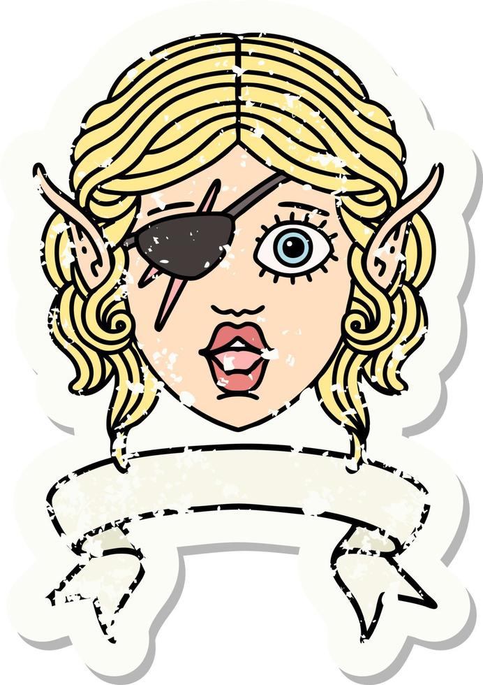 elf rogue character face with banner illustration vector