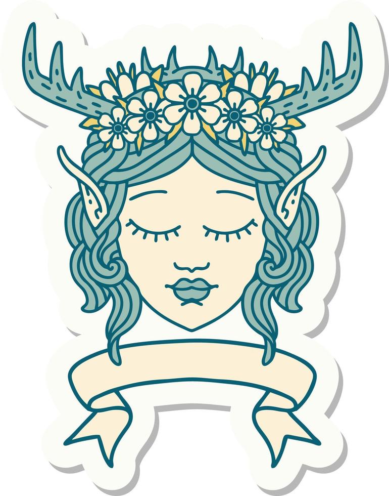 elf druid character face with banner sticker vector