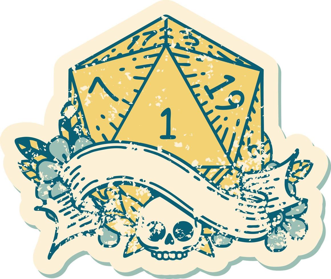 natural one d20 dice roll illustration vector