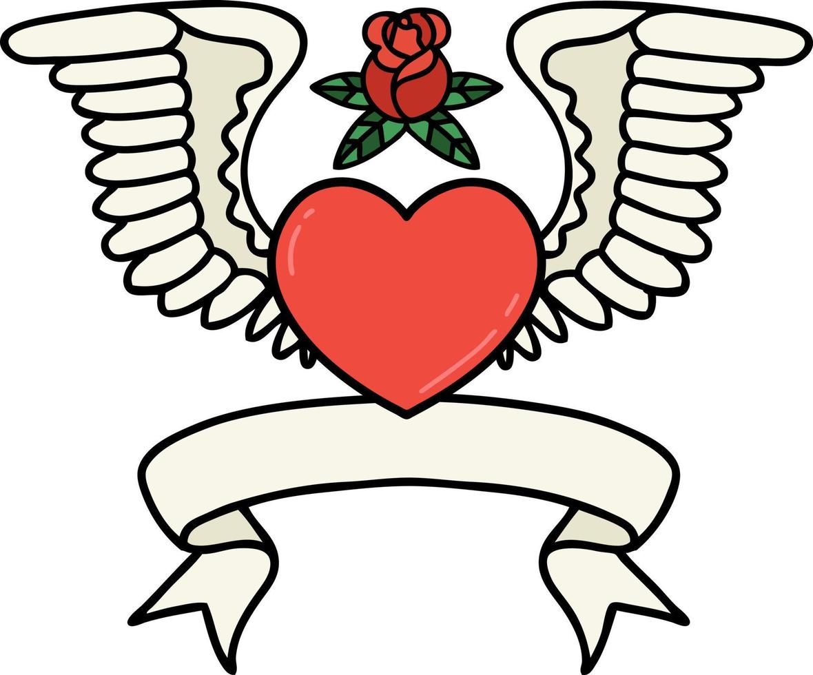 tatuaje con pancarta de un corazón con alas vector