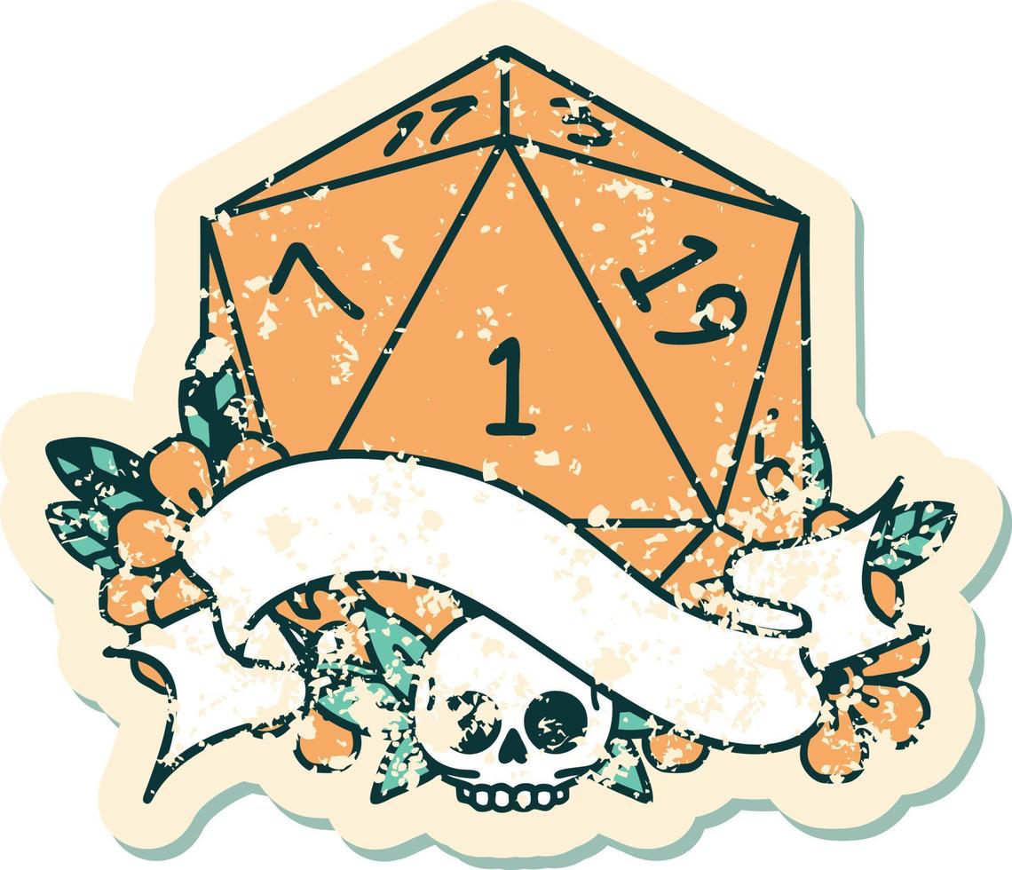 natural one d20 dice roll illustration vector