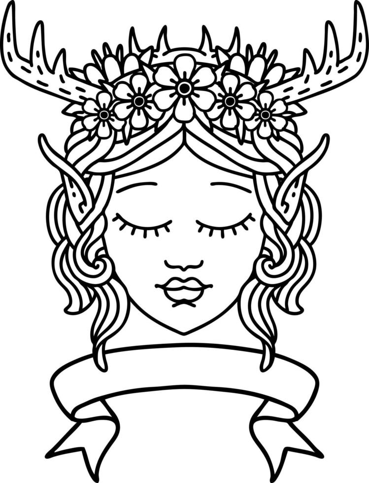 elf druid character face with banner illustration vector