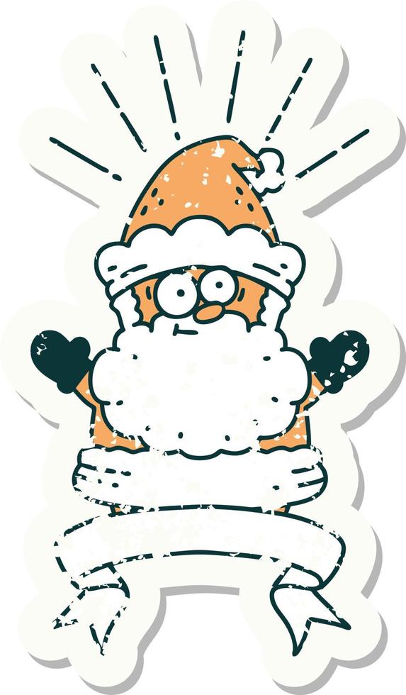 grunge sticker of tattoo style santa claus christmas character vector