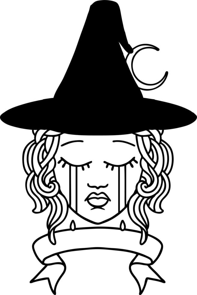 crying human witch with banner illustration vector