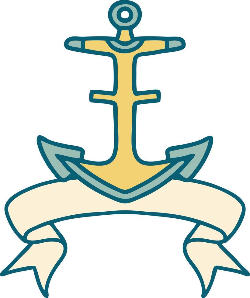 tattoo with banner of an anchor vector