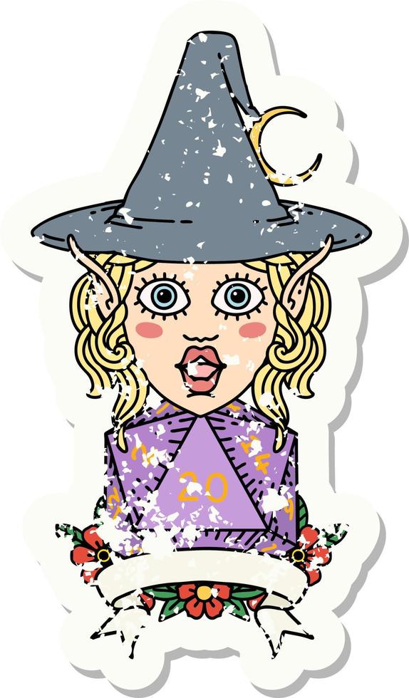 elf mage character with natural twenty dice roll illustration vector