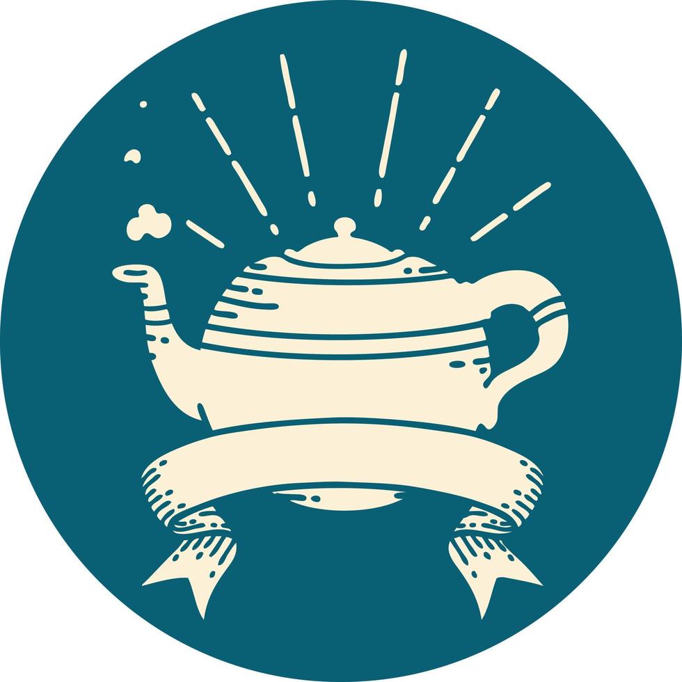 icon of tattoo style steaming teapot vector