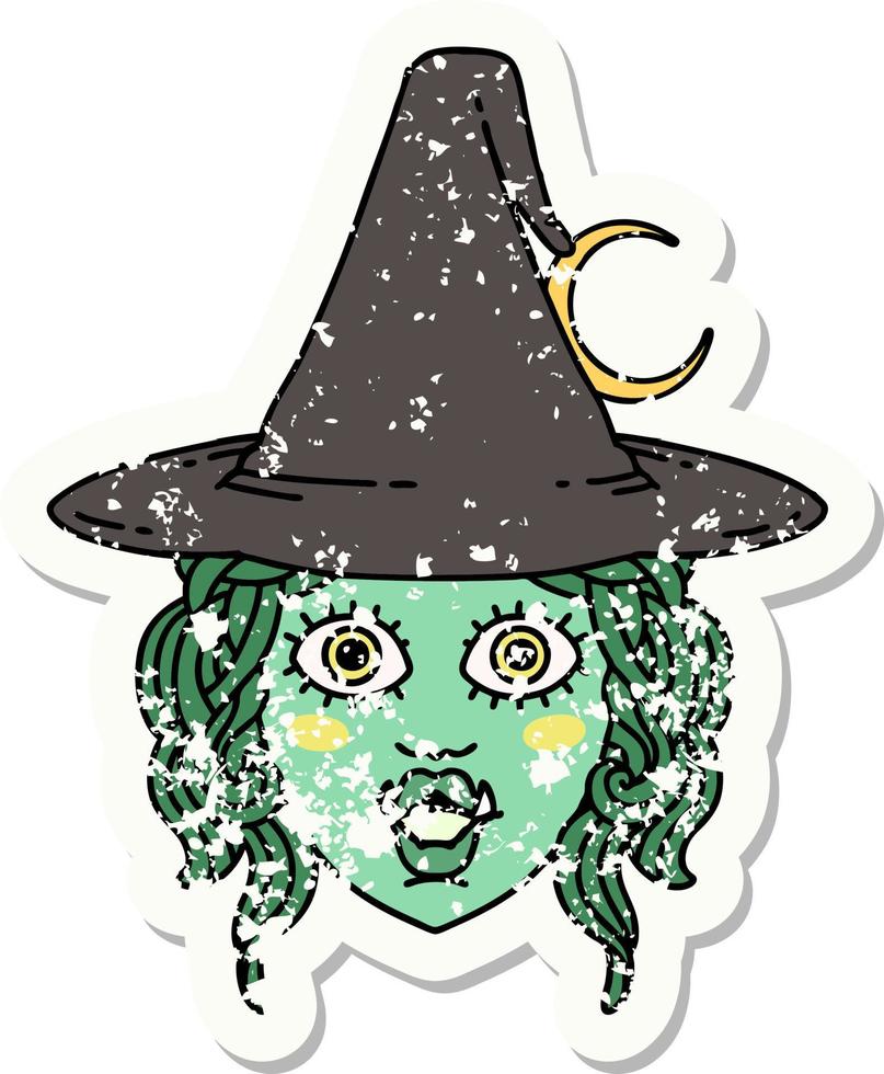 half orc witch character face grunge sticker vector