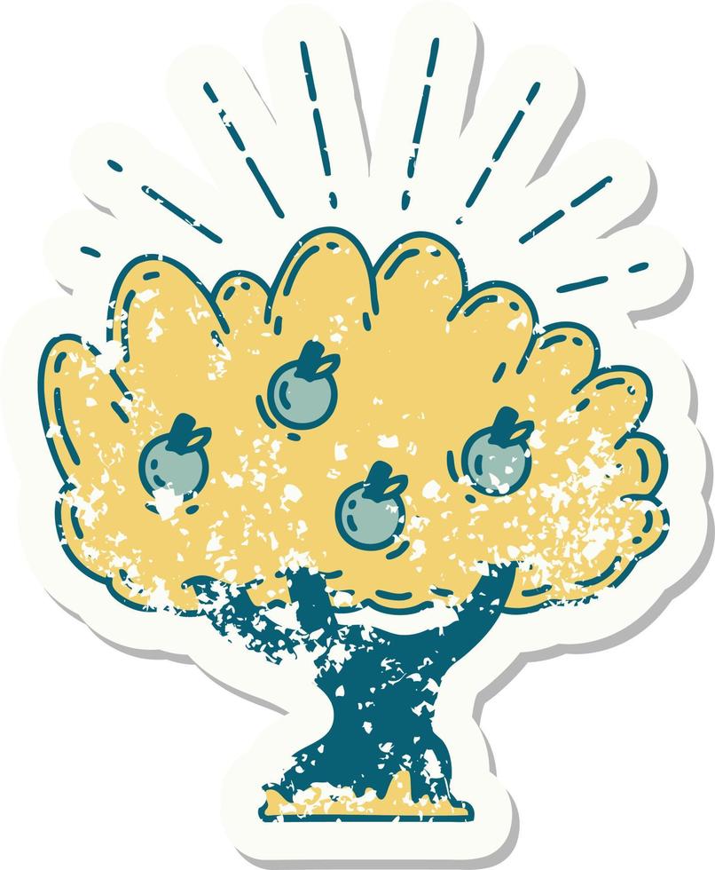 grunge sticker of tattoo style apple tree vector