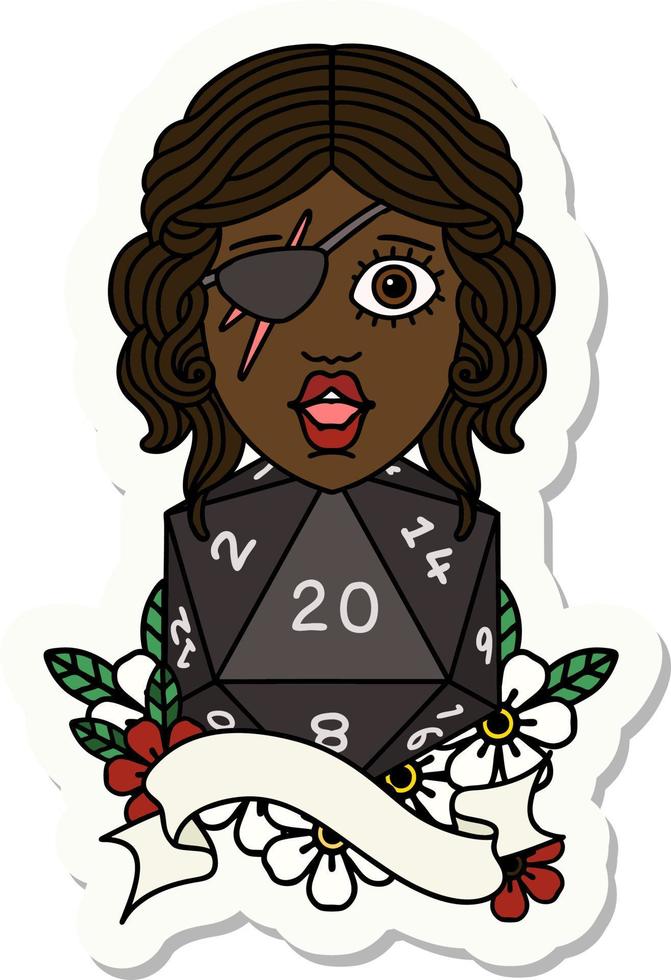 human rogue with natural 20 dice roll sticker vector