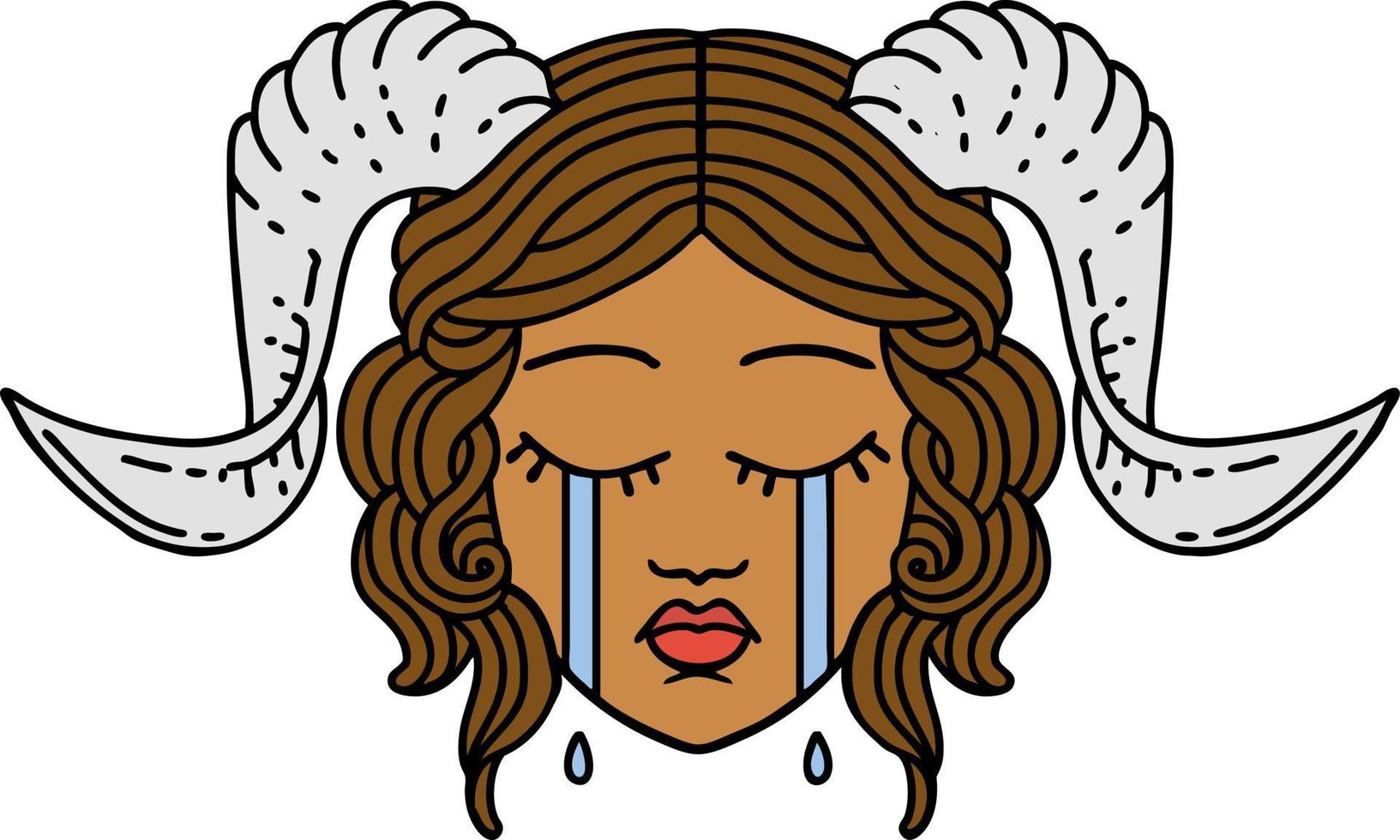 crying tiefling face illustration vector