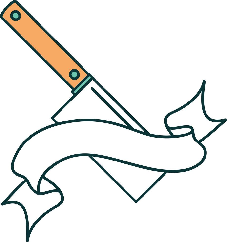 tattoo with banner of a meat cleaver vector