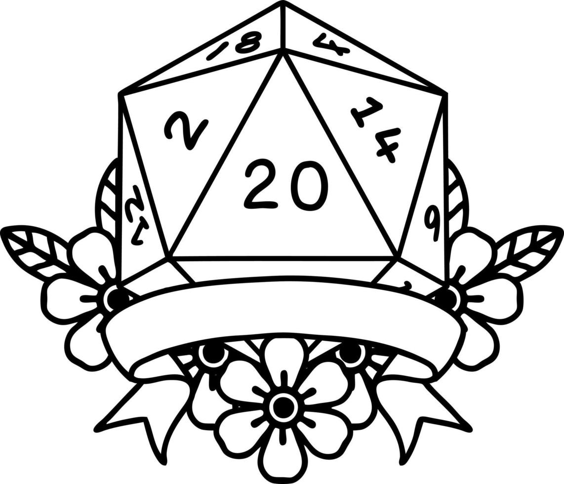 natural 20 critical hit D20 dice roll illustration vector