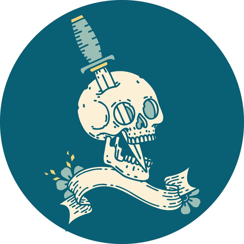 icon with banner of a skull and dagger vector