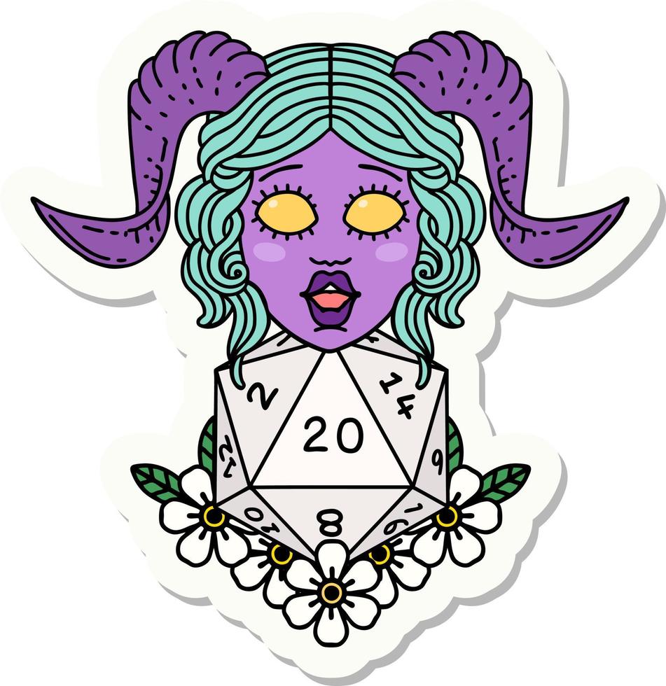 tiefling with natural twenty dice roll sticker vector