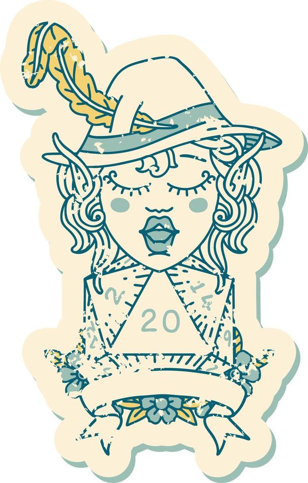 elf bard with natural twenty dice roll illustration vector