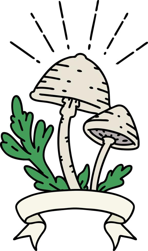 banner with tattoo style mushrooms vector