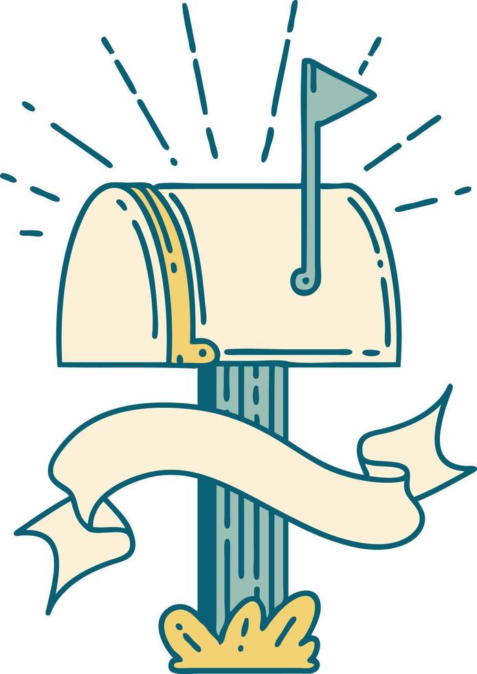 banner with tattoo style closed mailbox vector