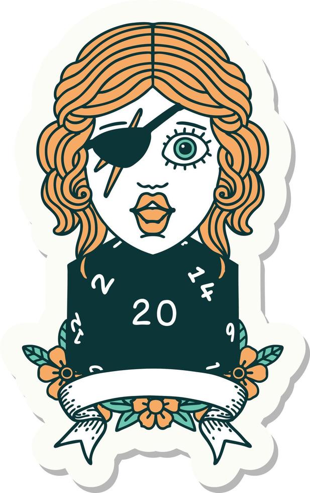 human rogue with natural 20 dice roll sticker vector