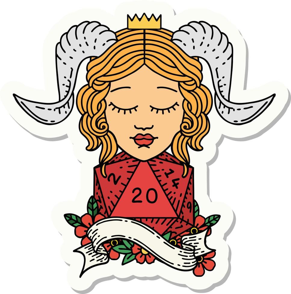 tiefling with natural twenty dice roll sticker vector