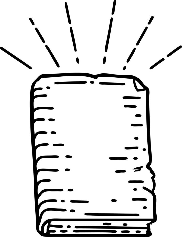 traditional black line work tattoo style spellbook vector