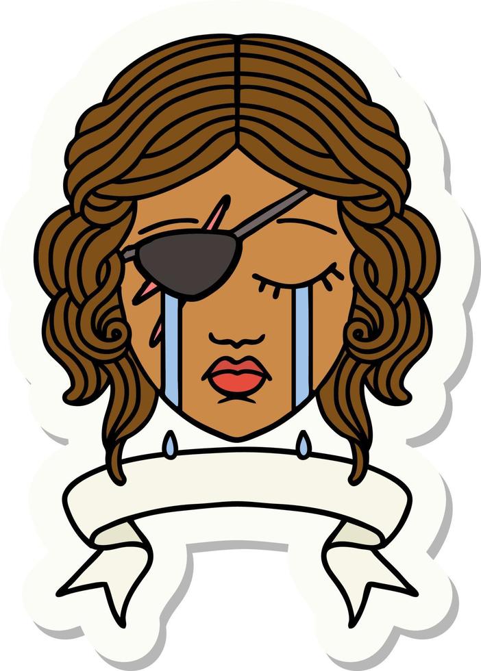 crying human rogue with banner sticker vector