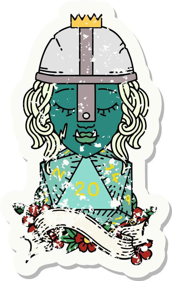 half orc fighter with natural 20 dice roll illustration vector