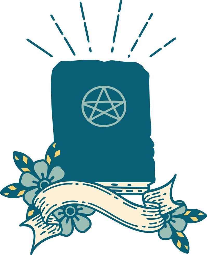 banner with tattoo style spellbook vector