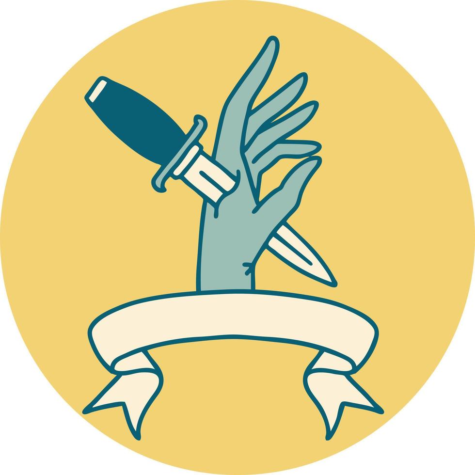 icon with banner of a dagger in the hand vector