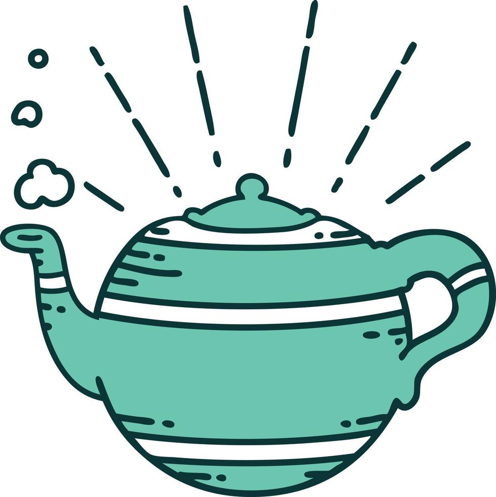traditional tattoo style steaming teapot vector