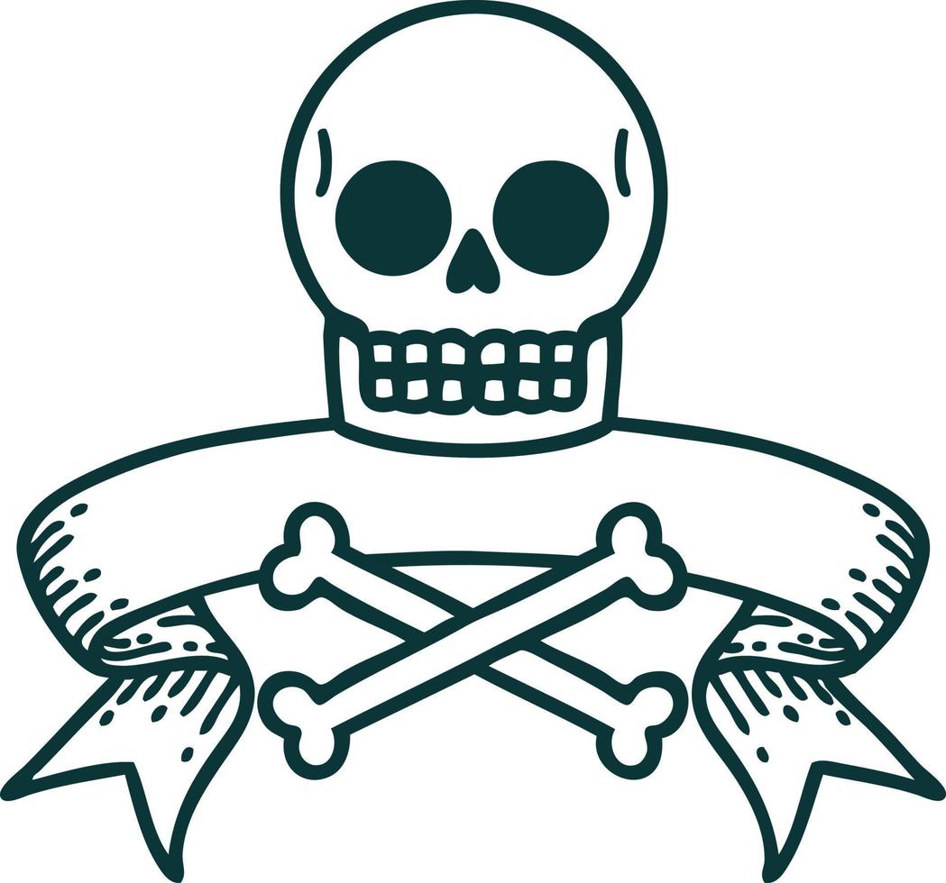 tattoo with banner of a skull and bones vector