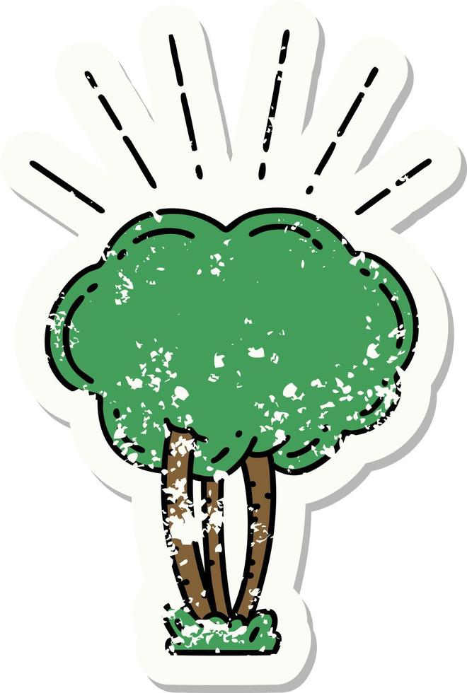 grunge sticker of tattoo style tree vector