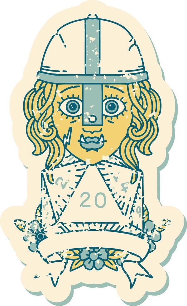 half orc fighter with natural twenty dice roll illustration vector