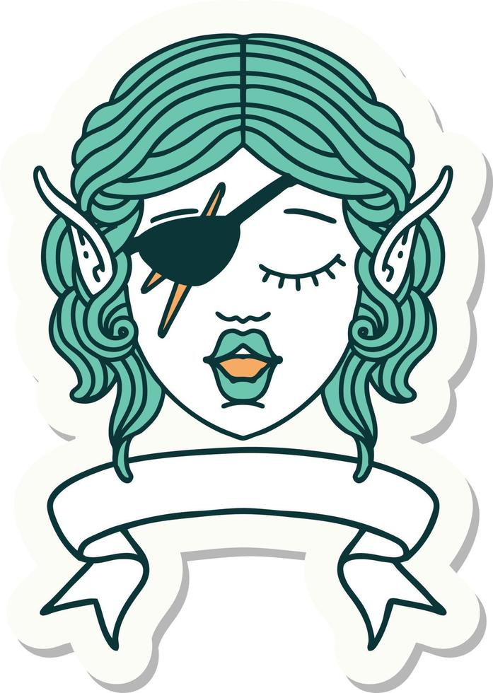 elf rogue character face with banner sticker vector