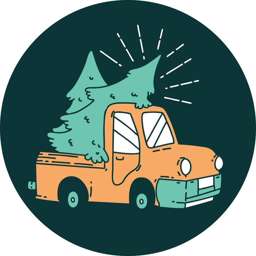 icon of tattoo style truck carrying trees vector