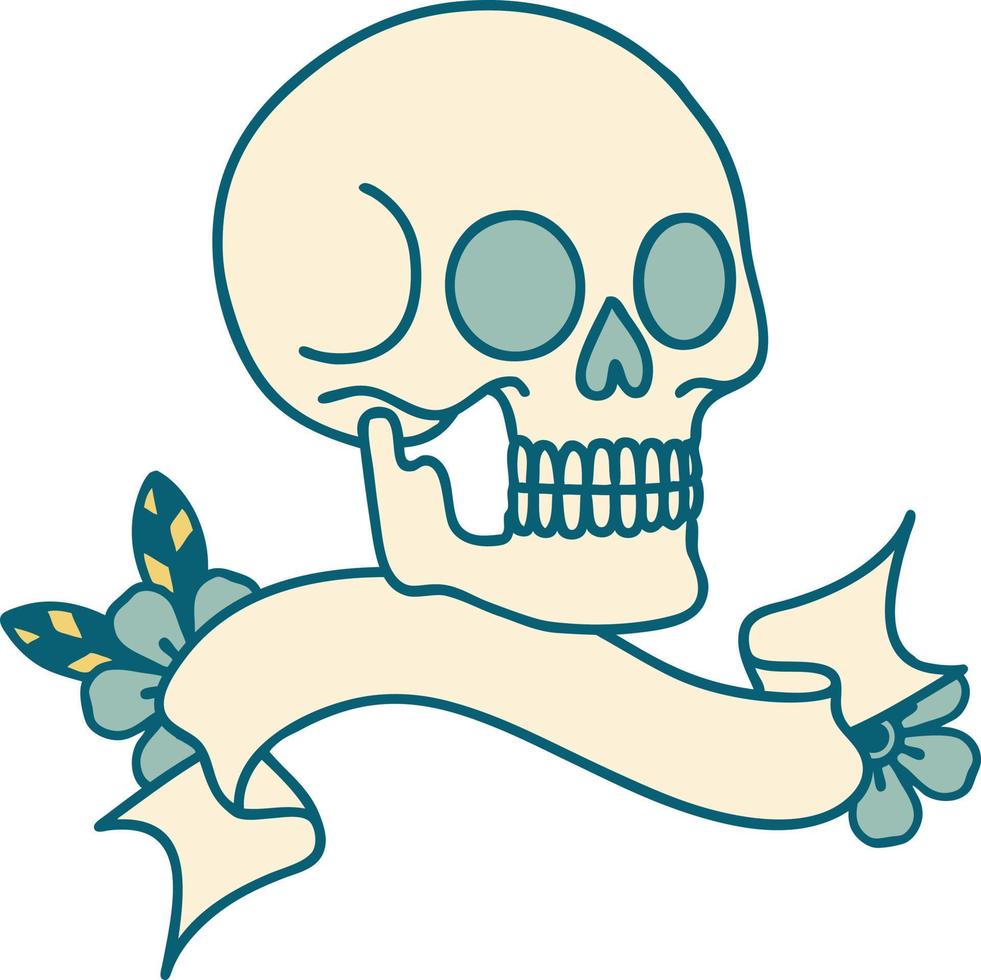 tattoo with banner of a skull vector