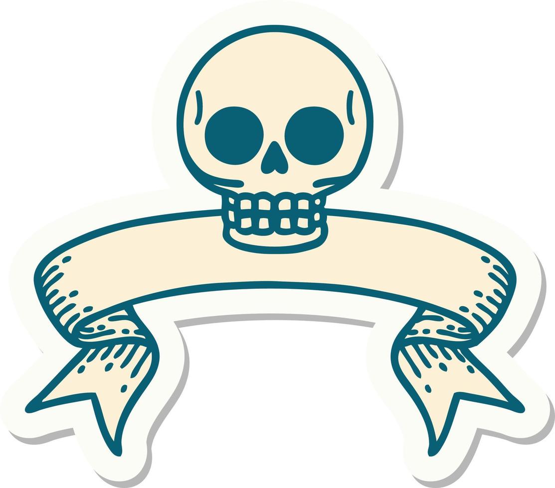 tattoo sticker with banner of a skull vector