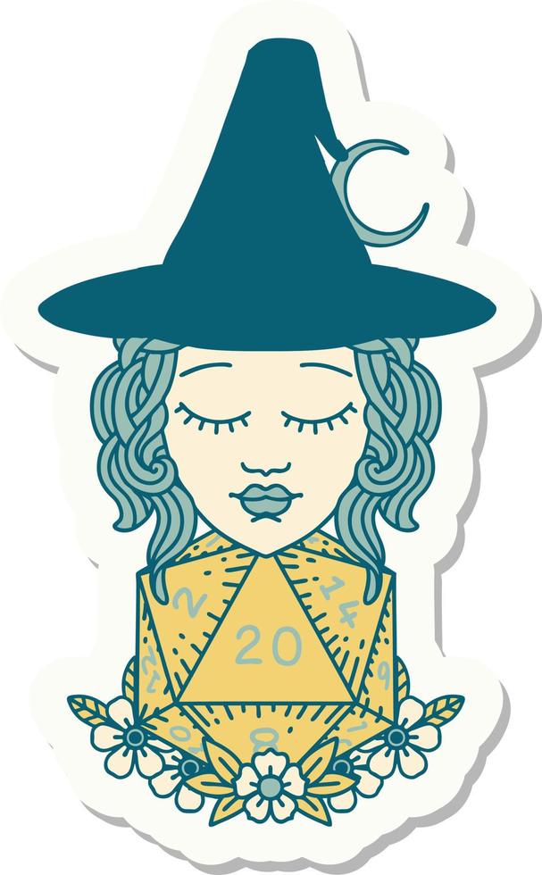 human witch with natural twenty dice roll sticker vector