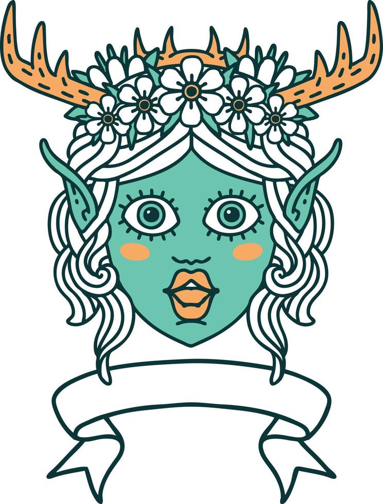 elf druid character face with banner illustration vector