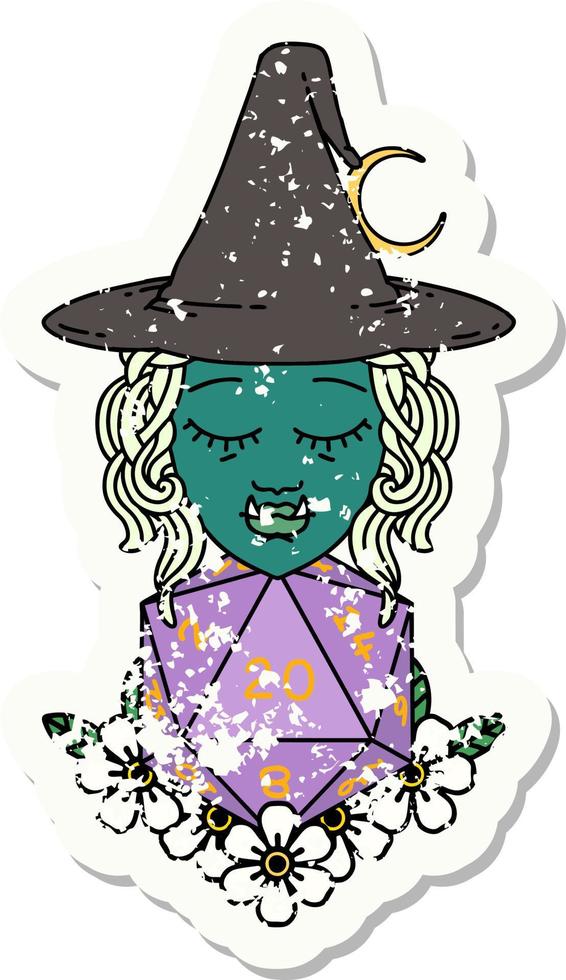 half orc wizard with natural twenty dice roll illustration vector